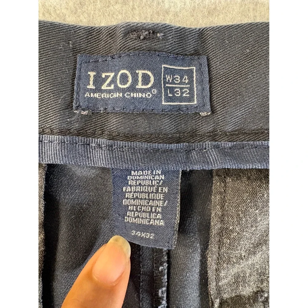 IZOD American Chino Mens Black Straight Leg Pants 34x32 Casual Twill Trousers‎